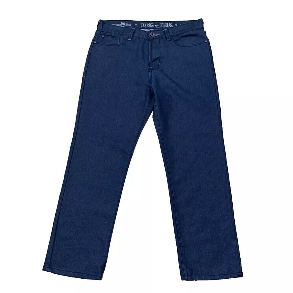 RING OF FIRE Men Jeans 36x30 SLIM STRAIGHT LA Denim Dark Blue Zip Pockets Rocker